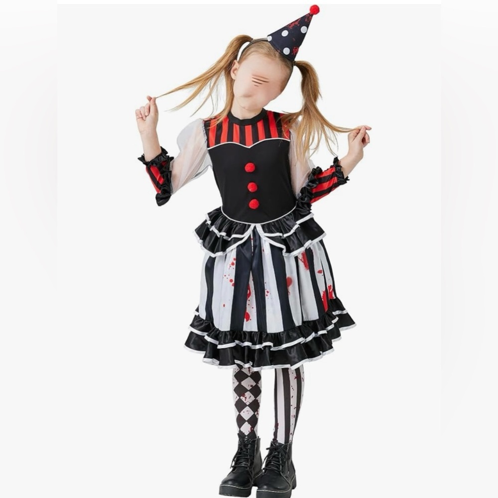 Halloween Girls Jester Clown Costume Sz L New